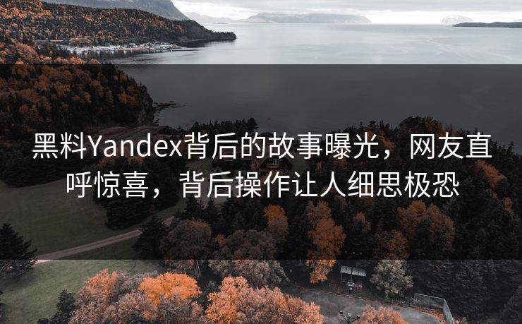 黑料Yandex背后的故事曝光，网友直呼惊喜，背后操作让人细思极恐