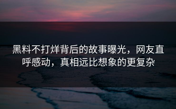 黑料不打烊背后的故事曝光，网友直呼感动，真相远比想象的更复杂