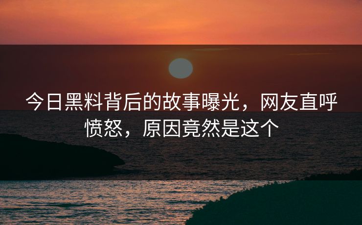 今日黑料背后的故事曝光，网友直呼愤怒，原因竟然是这个