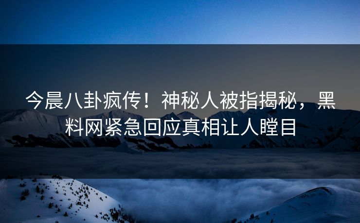 今晨八卦疯传！神秘人被指揭秘，黑料网紧急回应真相让人瞠目  第1张