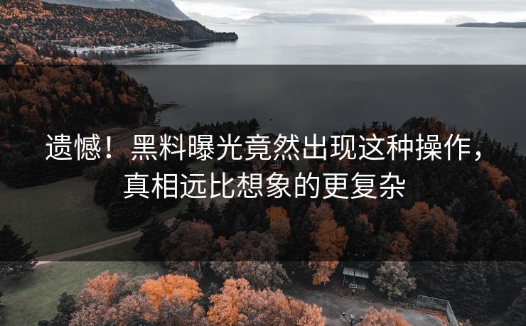 遗憾！黑料曝光竟然出现这种操作，真相远比想象的更复杂