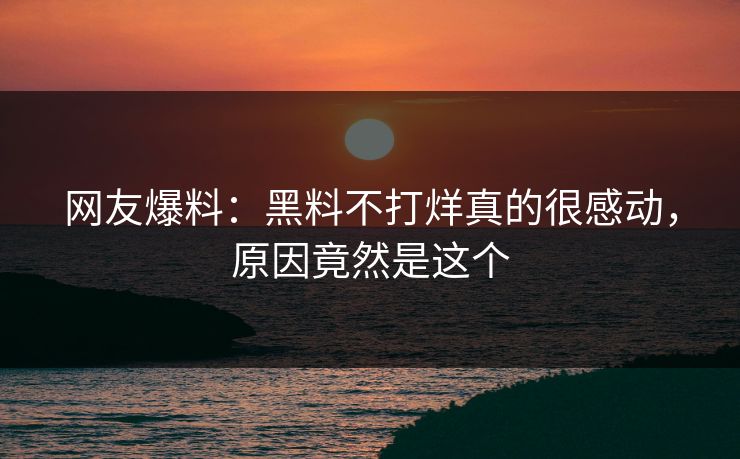网友爆料：黑料不打烊真的很感动，原因竟然是这个