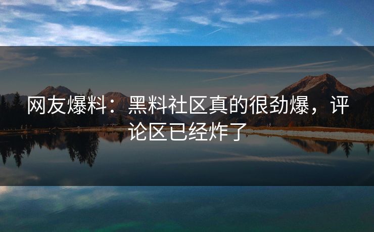 网友爆料：黑料社区真的很劲爆，评论区已经炸了