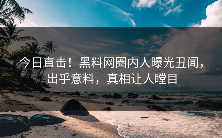 今日直击！黑料网圈内人曝光丑闻，出乎意料，真相让人瞠目