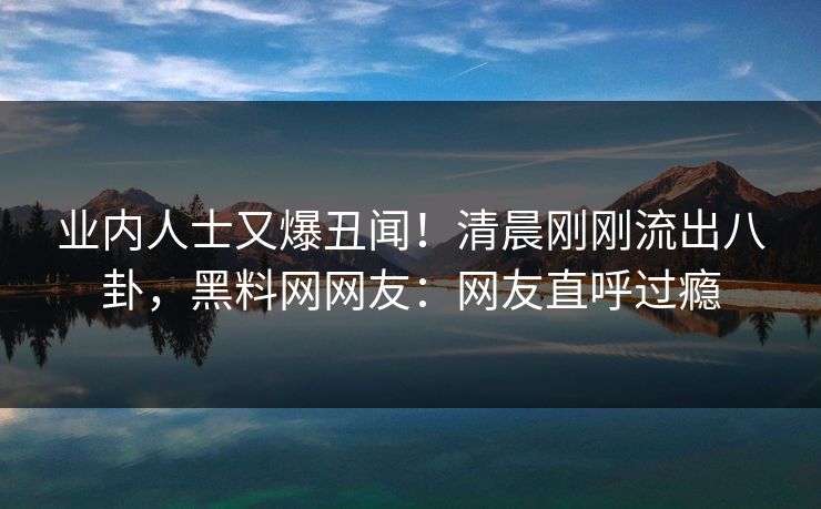 业内人士又爆丑闻！清晨刚刚流出八卦，黑料网网友：网友直呼过瘾
